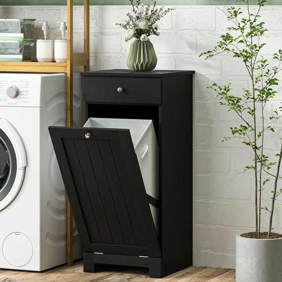 LINJH Tilt Out Laundry Hamper, Laundry Hamper Cabinet with Drawer-Black