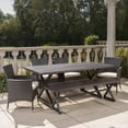 thumbnail image 6 of Outdoor 6 Piece Aluminum Dining Set with Bench and Wicker Dining Chairs with Cushions, Beige, Brown, 6 of 7
