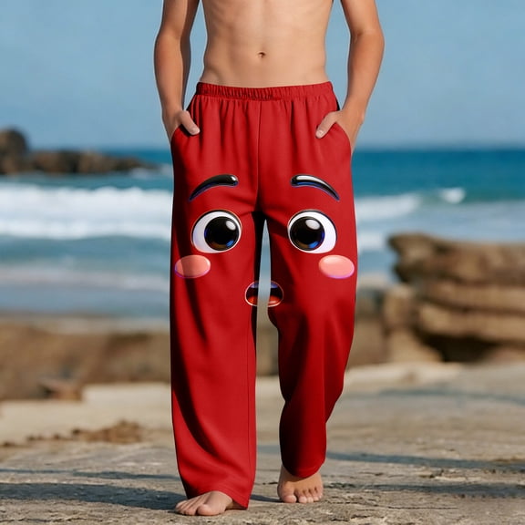 SGFCWSX Boys Lounge Pants Elastic Waist Loose Fit Soft Graphic Casual Pants for Kids Red Size 8 Years