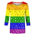 thumbnail image 5 of Xdegoge T-Shirt for Women Crewneck 3/4 Sleeve Casual Pastel Gradient Rainbow Striped Pattern Loose Fit Soft Flowy Breathable Modern Aesthetic Daily Spring Fashion Tops, 5 of 6