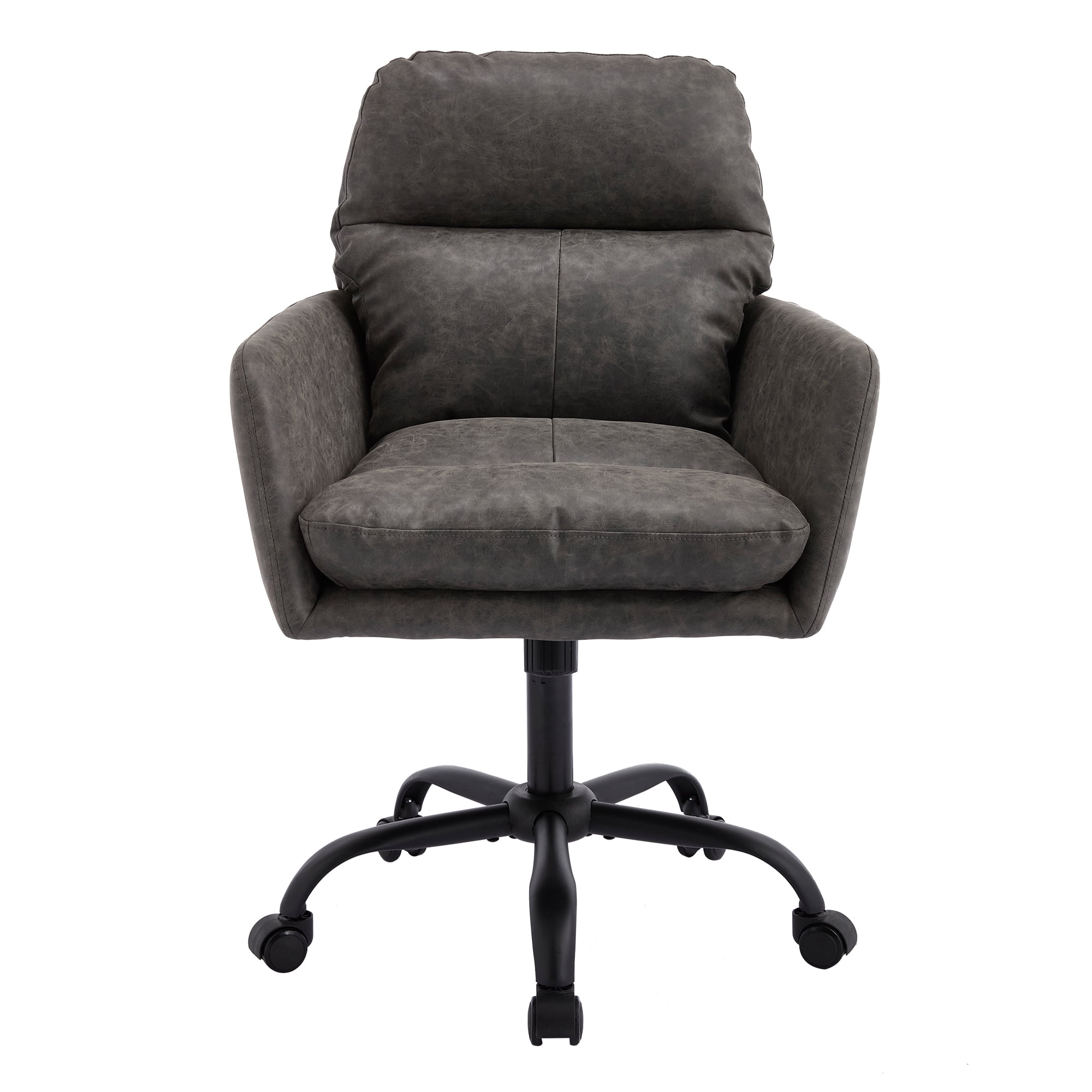 Ergonomic Executive Office Chair with High Back and Lumbar Support, Adjustable Height PU Leather Desk Chair, Swivel Rolling Computer Chair with Armrests for Home Office, Gray