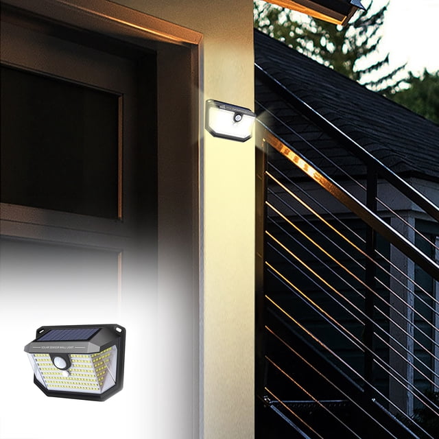 Luces solares con sensor de movimiento para exteriores | Luces de pared de seguridad LED para puerta de entrada de patio de patio de jardín | 3 modos de iluminación | Resistente al agua IP65