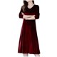 thumbnail image 1 of Vestido midi de terciopelo de manga larga y cintura alta para mujer - Vestido de cóctel de invierno/primavera, corte ajustado, cuello alto, color liso, 1 of 7