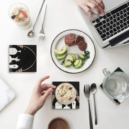 

FMSHPON Halloween Cemetery Set of 8 Coaster for Drinks Absorbent Ceramic Stone Coasters Cup Mat with Cork Base for Home Kitchen Room Coffee Table Bar Decor