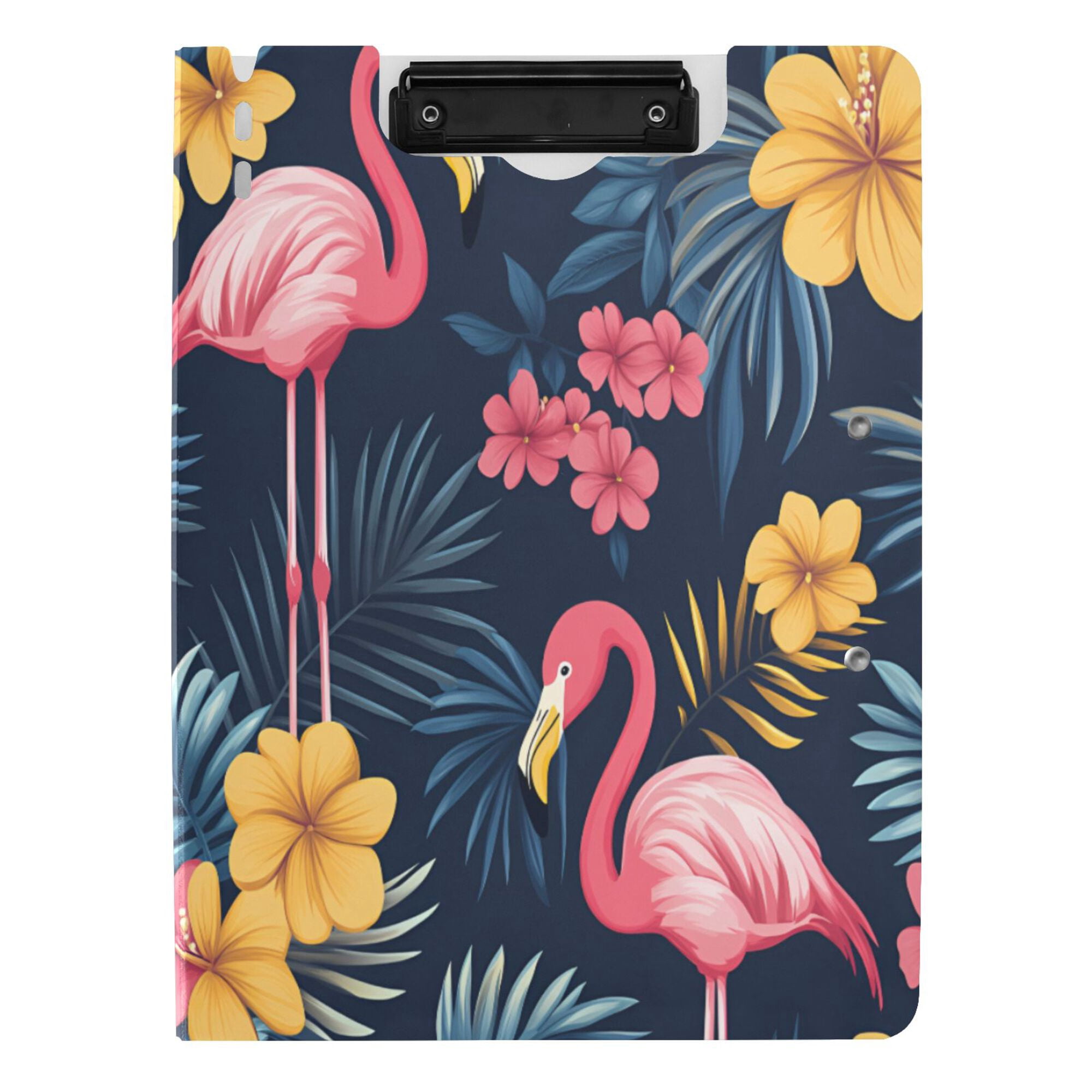 FORMRS A4 Clipboard Folder with Pen Holder Horizontal Foldable School Office Binder, Red Floral Flamingo