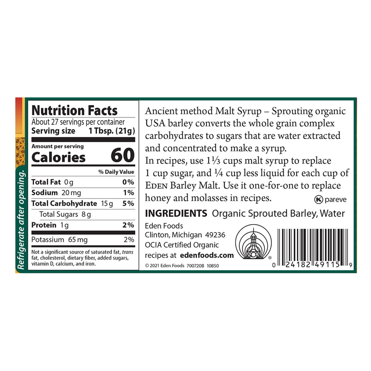 Eden Foods Organic Syrup Barley Malt -- 1.4 lbs Pack of 3