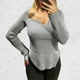 thumbnail image 3 of Women's Square Neck Ribbed Knitted Sweater Long Sleeve Crop Slim Fitted Basic Pullover Tops Women Dressy Tops Women Athletic T Shirt Work Shirts for Women Long Sleeve Women up Shirt Women S Tee Shirt, 3 of 7