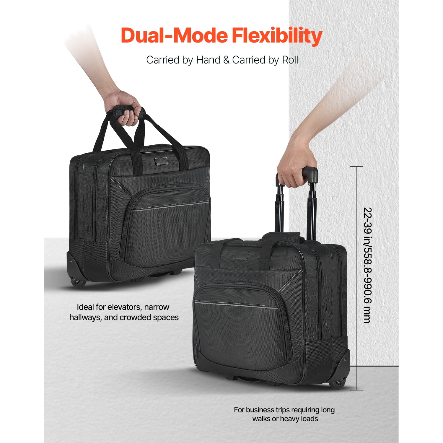 KFFKFF Mobile Laptop Carrier, Accommodates Laptops up to 15.6 Inches, Wheeled Suitcase, Rolling Computer Bag with Wheels and Extendable Handle, Laptop Holder for Professional Travel Business Office