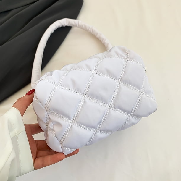 Bolsos de hombro para mujer Bolsos tote de nailon Bolsos acolchados con entramado rómbico (Blanco) Likrtyny Para Estrenar