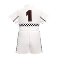 thumbnail image 2 of IWEMEK Neutral Baby Jumpsuit Summer Casual Trendy Mandarin Collar Infant Outfits Checkered Print White Bodysuit, 2 of 8