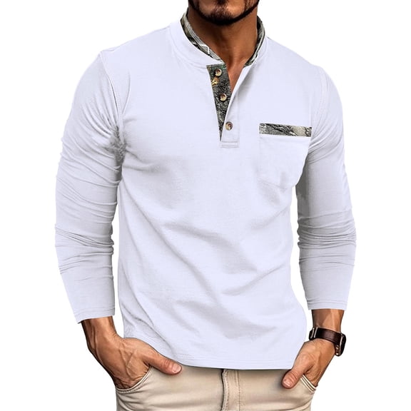 YLSDY Men's Long Sleeve T-Shirt Button Down Shirt Henley Neck Tops with Pocket White M