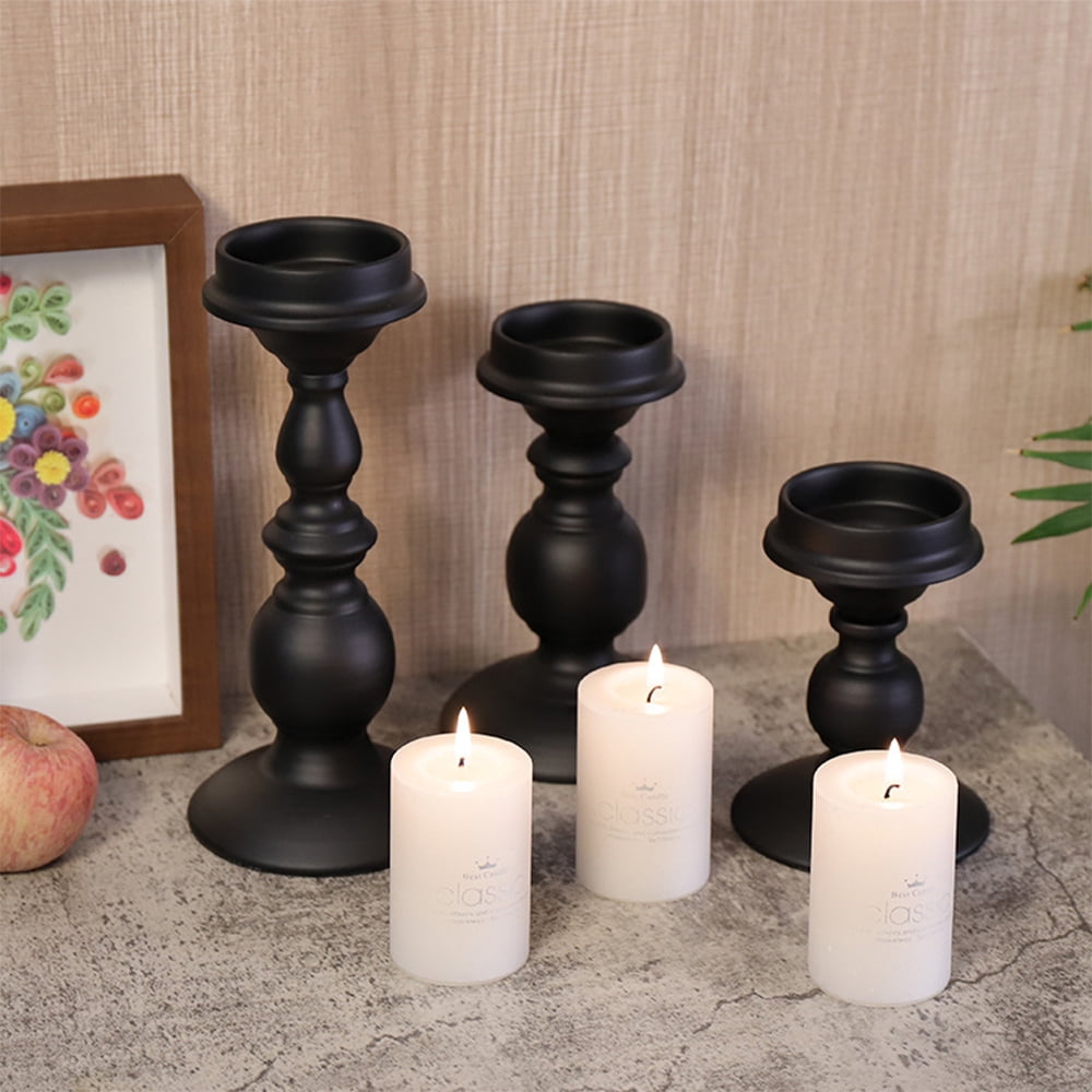 Matte Black Candle Holders Set of 3 - Metal Candle Holders for Pillar  Candles - 3 Pillar Candle Holder Centerpiece - Pillar Candle Holders for  Table - Black Candle Holder Set Candle Stands Decorative 