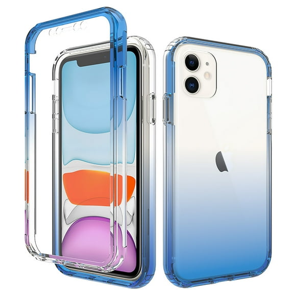 Feishell Gradient Clear Case for iPhone 11 (6.1 inch),Dual Layer Hybrid 2-In-1 PC TPU Transparent Anti-Scratch Shockproof Lightweight Slim Phone Case for iPhone 11,Blue