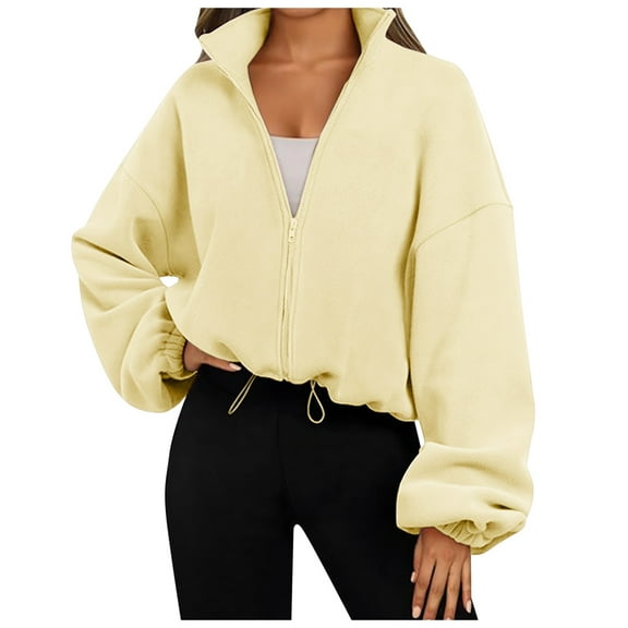DuoJiaJ Zip Up Hoodie Women Oversized Sweatshirt Fleece Cropped Jacket Trendy Fleece Jacket Workout Coat Womens Winter Jacket Beige XL