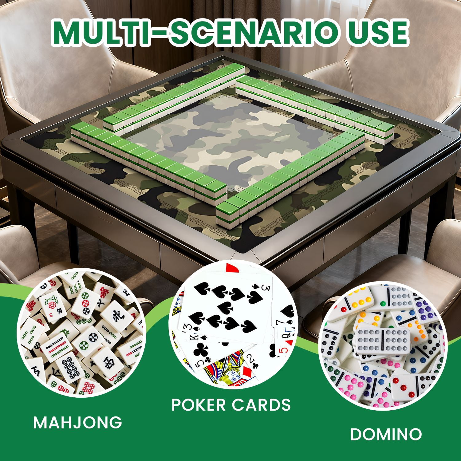 Mahjong Mat 31.5" x 31.5" military camouflage seamless Abstract hunting Non-Slip Noise Reduction American Mahjong Tiles Table Cover for Dominoes Poker Card Board Games Gift