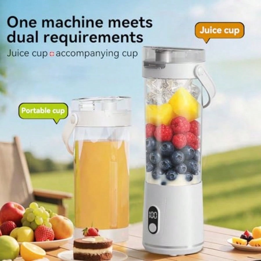 Portable Personal Electric USB Juicer 600ML Mini Blender Portable Blender For Shakes and Smoothies juice 12 Blades Great for Mixing Compact Convenient and Versatile white