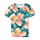 thumbnail image 4 of Camiseta de Cuello Redondo de Manga Corta con Impresión Floral para las Mujeres, Blusa de Poliéster Suave de Estilo de Vacaciones para el Uso Diario de Primavera Y Otoño, 4 of 5
