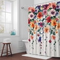 thumbnail image 5 of Purple Orange Flowers Fabric Shower Curtain Green Leaf Washable Shower Curtains for Bathroom, Waterproof Bath Curtain with Hooks Home Decor 72x84in, 5 of 8