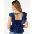 thumbnail image 4 of Sofia Jeans by Sofia Vergara Women's Mixed Media Peplum Top, 4 of 6