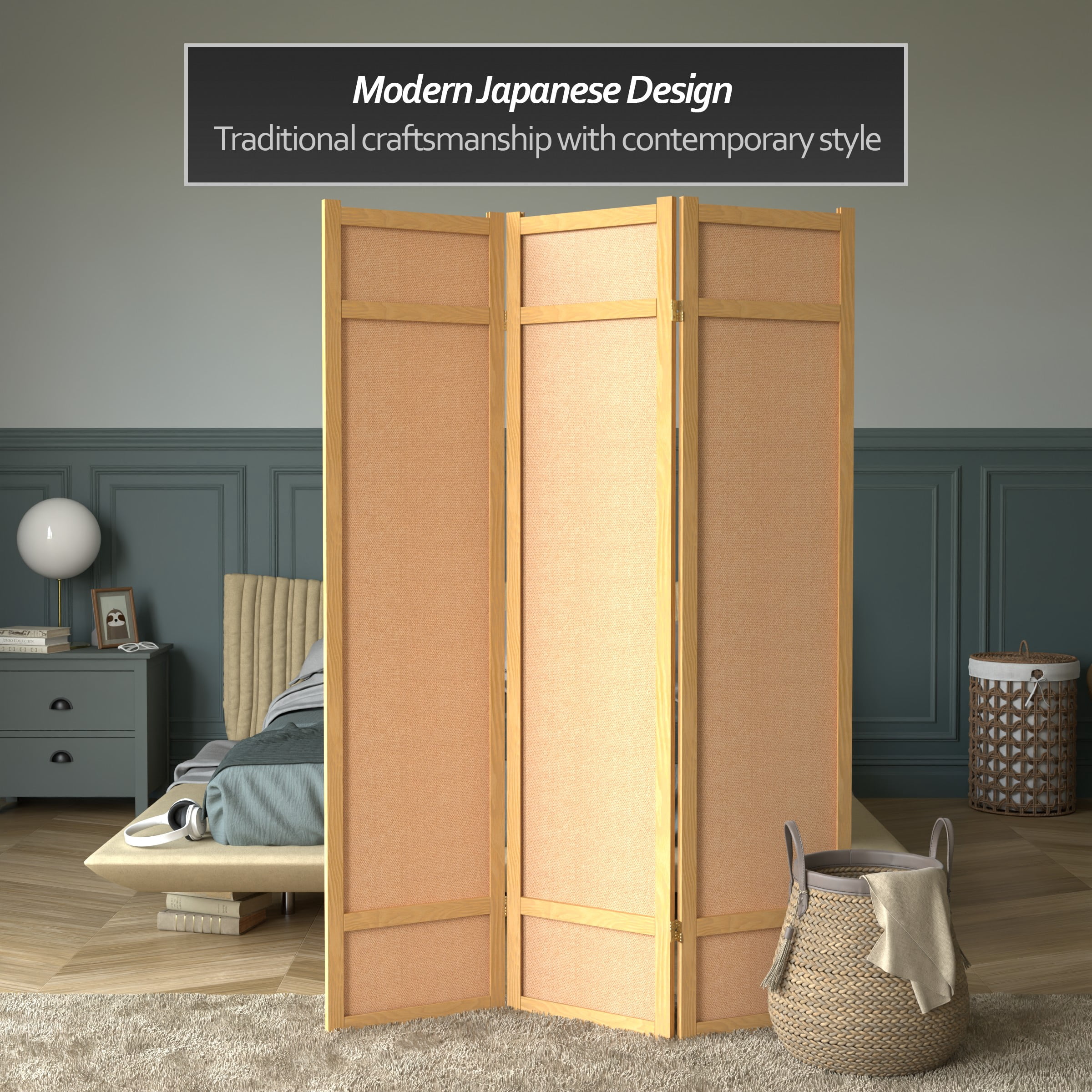 6 ft. Tall Jute Shoji Screen - 3 Panel - Natural