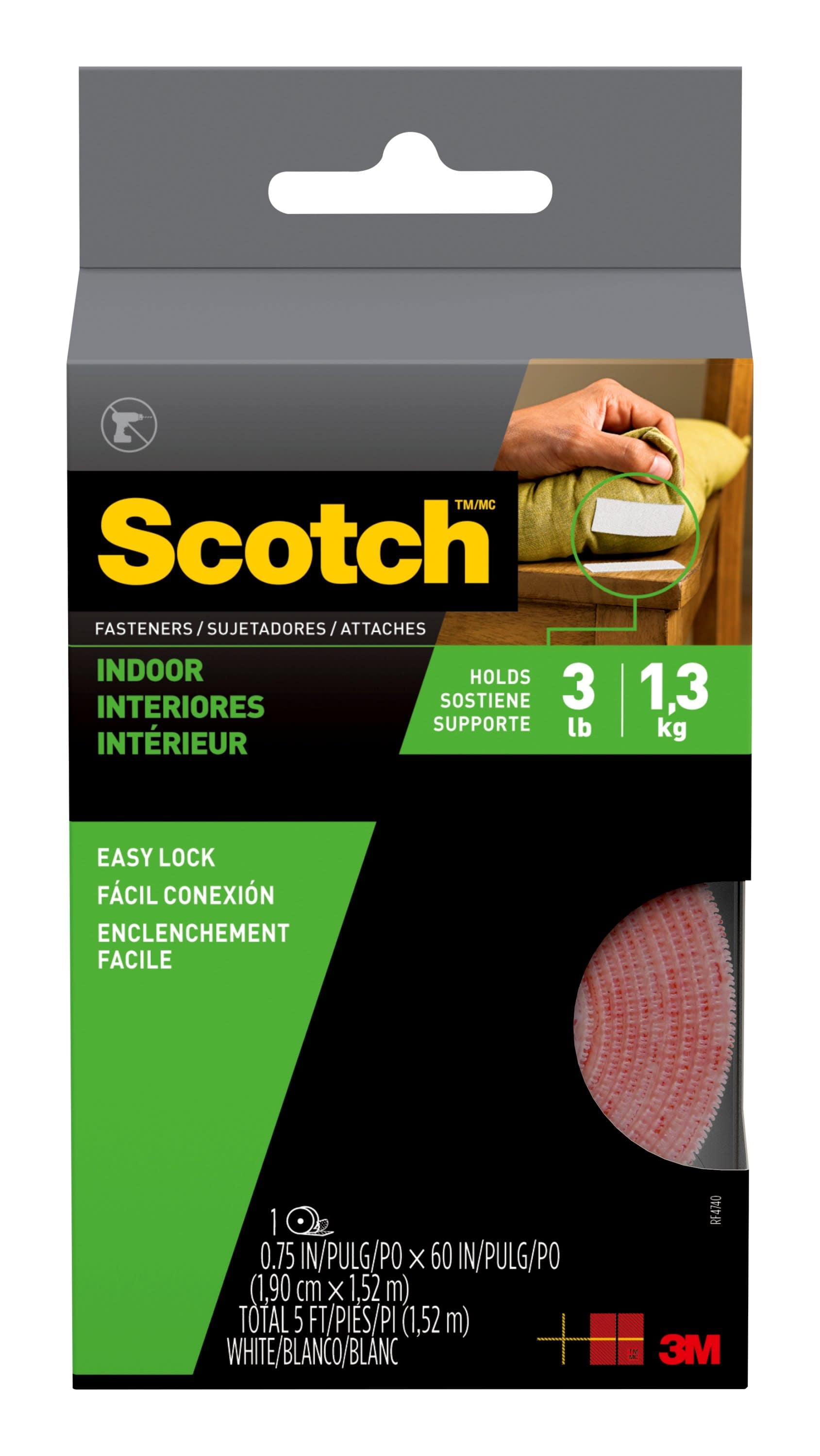 Scotch Indoor Fasteners, 0.75 x 60 in, White, 1 Roll, Easy Lock