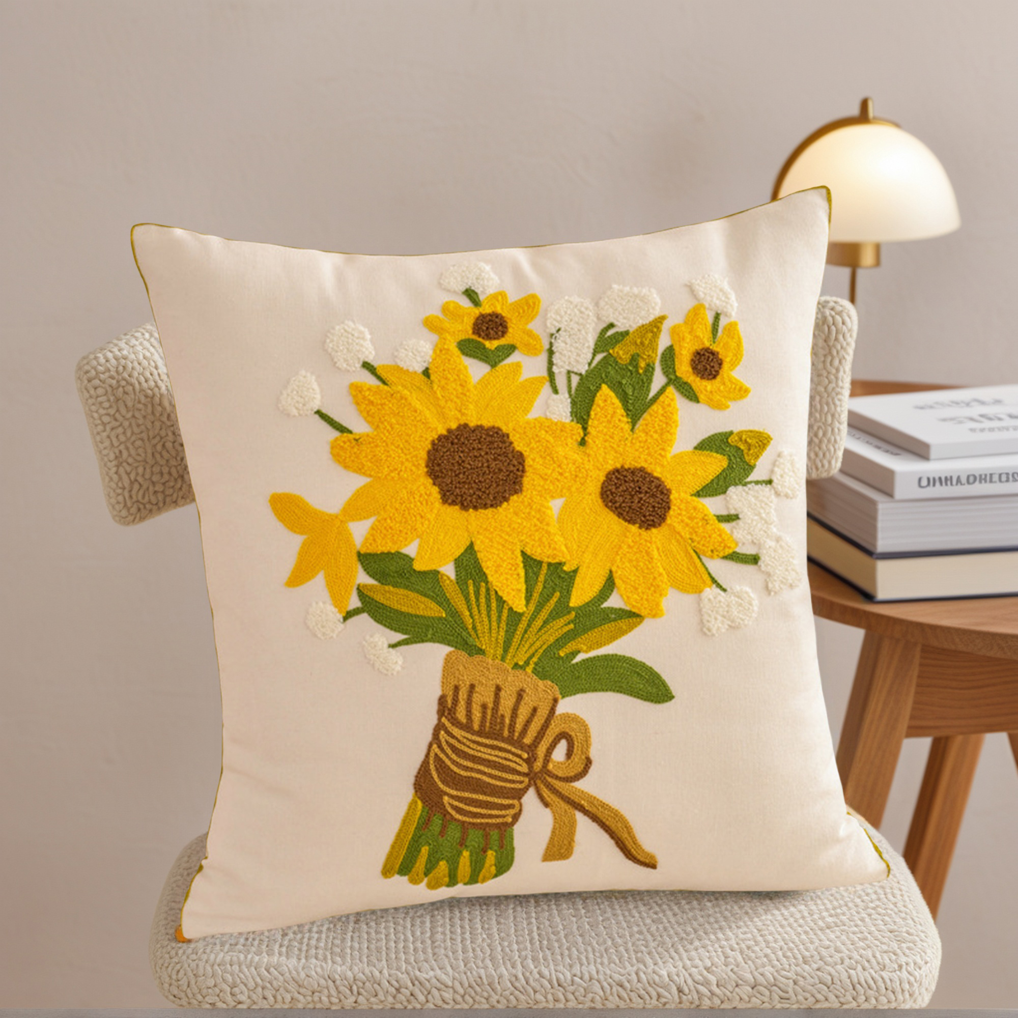 Unique Bargains Pack of 2 Flower Embroidered Throw Pillow Covers Yellow Green