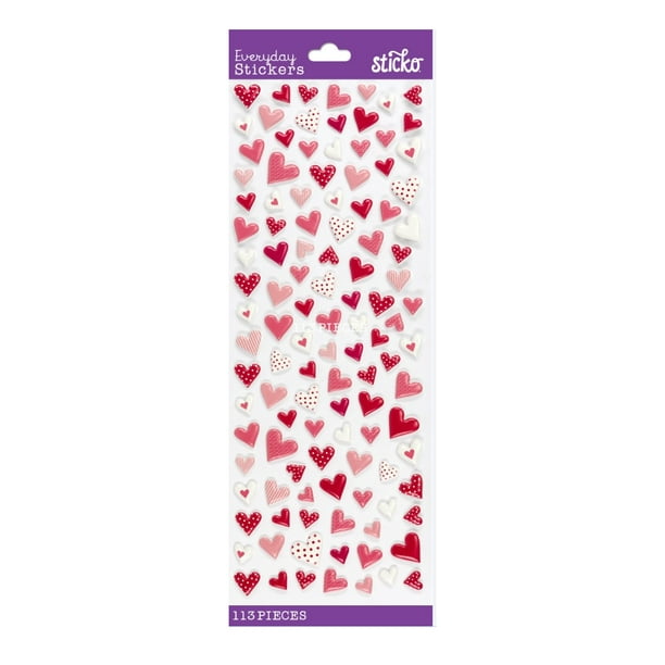Sticko Puffy Small Multicolor Hearts Everyday Paper Stickers, 113