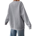 thumbnail image 3 of Xuanfei Women Solid Cable Textured Round Neck Drop Shoulder Long Sleeve Sweatshirt, 3 of 7