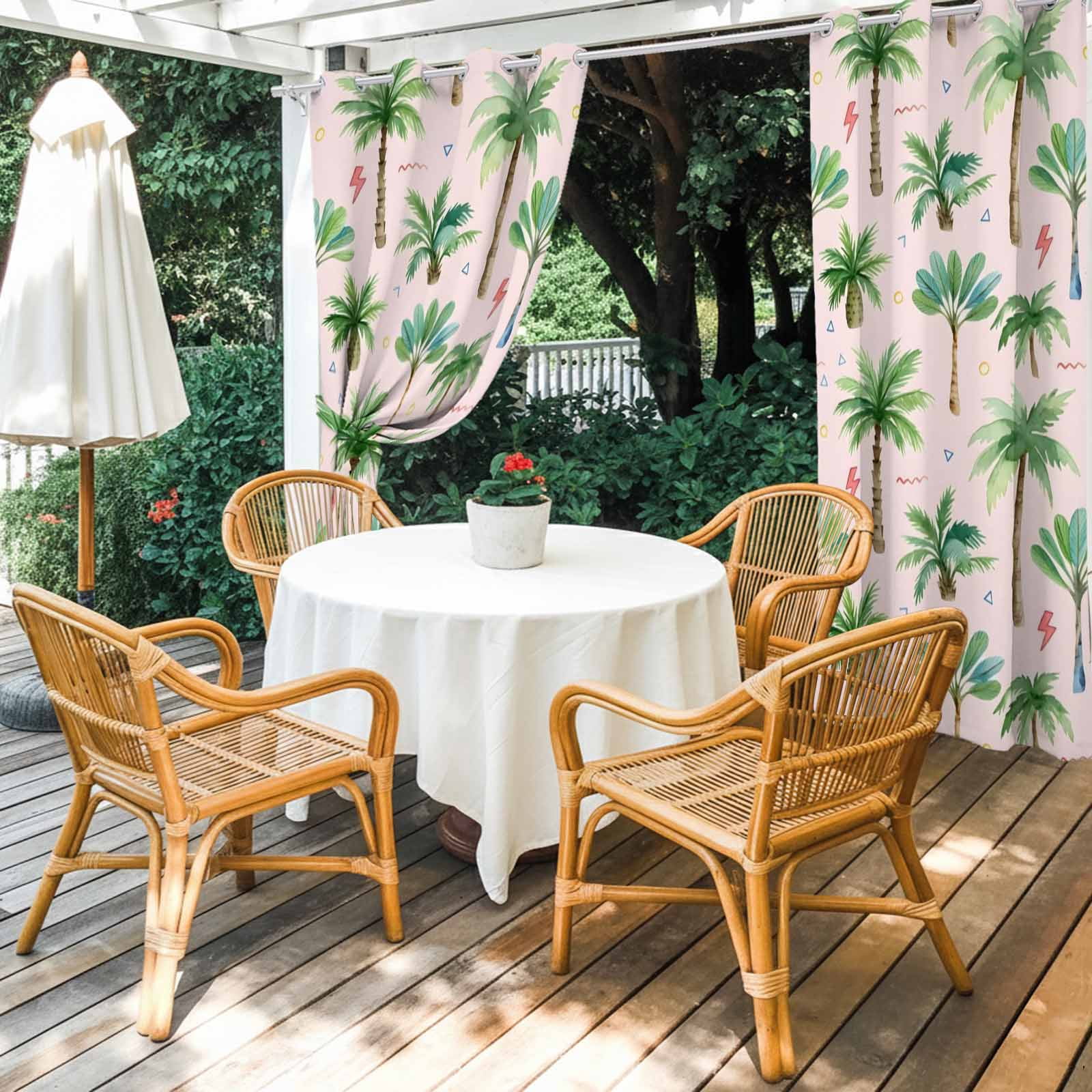 Tropical Palm Tree Outdoor Curtains for Patio, Lightning Summer Forest Pink Boho Sunshade Privacy Drapes Grommet Waterproof Outside Curtains for Porch/Cabana/Balcony 54"x 108", 1 Panel