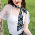 thumbnail image 5 of Tinted Cloth Long Strip Silk Scarf 46.9in×3.1in Soft, Silky, Shiny, Dustproof And Sunscreen For Daily Out Date Travel Photos Argyle Plaid Cornflowerblue_1, 5 of 6