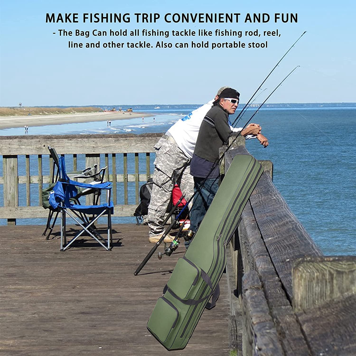 Fishing Rod Case 4.27 ft Fishing Pole Bag Case Portable Fishing Pole Case for Travel Waterproof Fishing Rod Reel Organizer Oxford Fishing Gear Bag for Saltwater Freshwater Ice Fishing Gift for Men