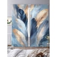 thumbnail image 2 of Gold Navy Feather Sheer Curtains 84 inches Long 2 Panels Set Oil Painting Simple Blue Style Abstract Sheer Window Curtain Rod Pocket Voile Drapes for Living Room/Bedroom, Each 52" W x 84" L, 2 of 7