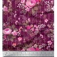 thumbnail image 1 of Soimoi Tissu en Voile de Coton Rayé, Feuilles & Roses Imprimé Floral au Mètre 42 Pouces de Large, 1 of 3