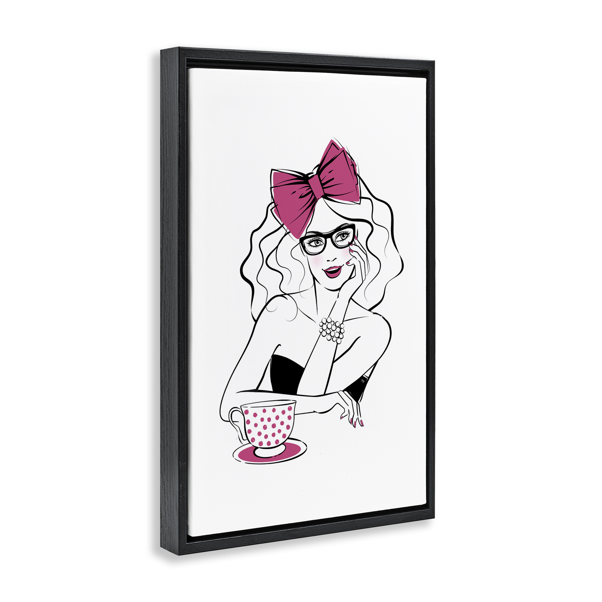 Stupell Industries Glam Tea Party Novelty Painting Black Floater Framed Art Print Wall Art, 17 x 25