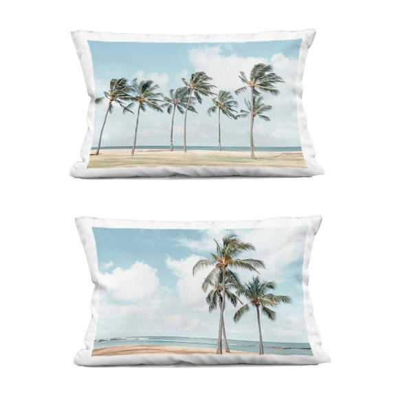 Stupell Industries Sunny Windblown Palms 14" x 20" Landscape & Nature Print Polyester Decorative Pillow Set, Zip Closure 2 Count