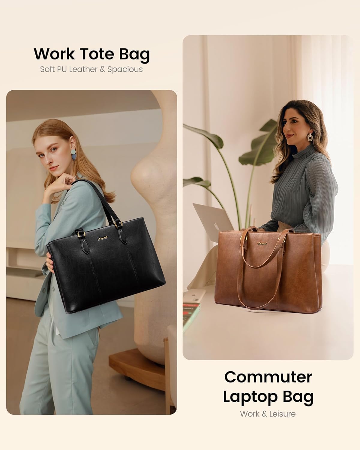 LOVEVOOK Laptop Tote Bag for Women,Work Tote with Wristlet,PU Leather Computer Bag for Teacher,Office, Daily