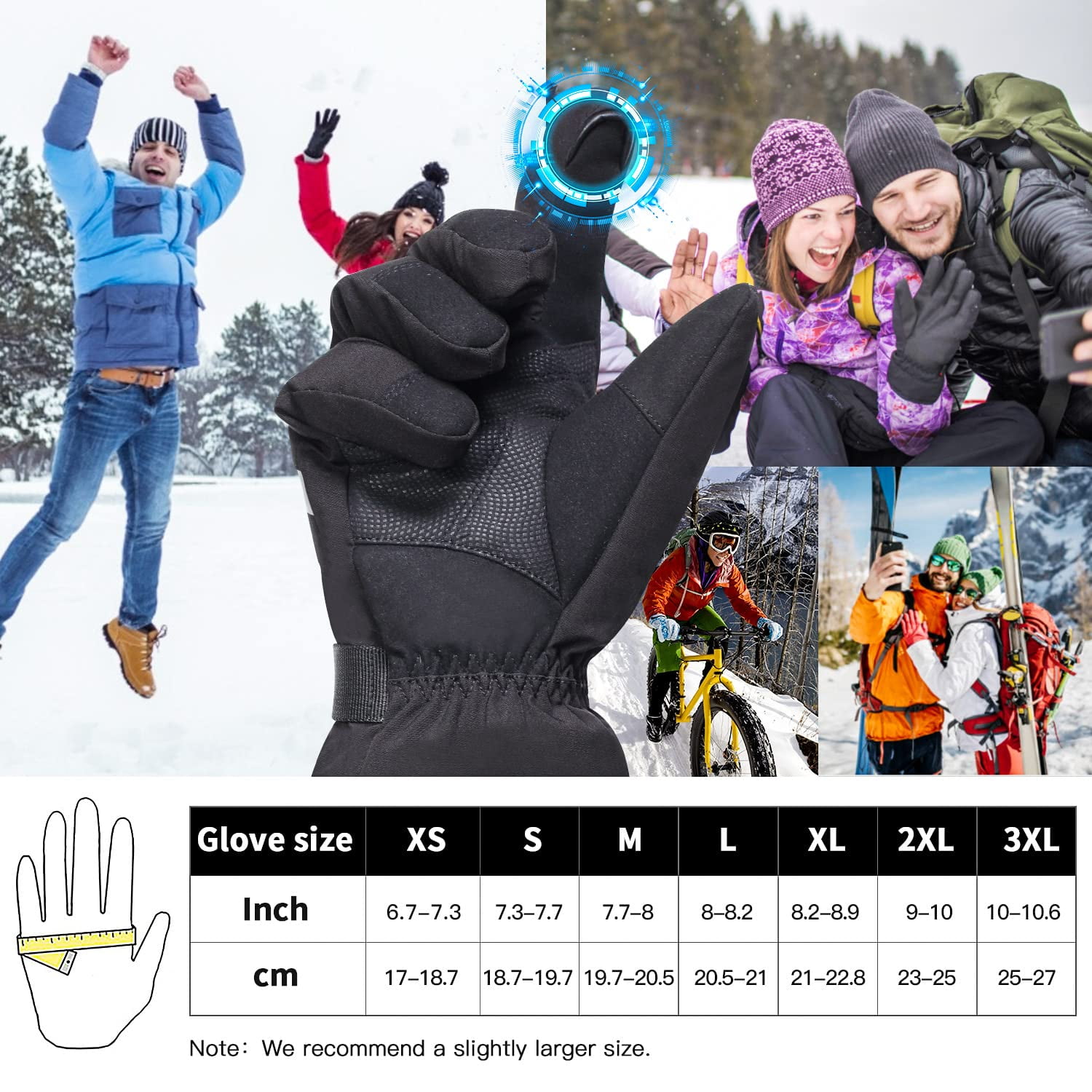 KEEPWARMING 7.4V 2200mAh Rechargeable Electric Heated Gloves for Men Women, Gloves Hand Warmer for Skiing, Snowboarding, Skating, Camping Hiking Running