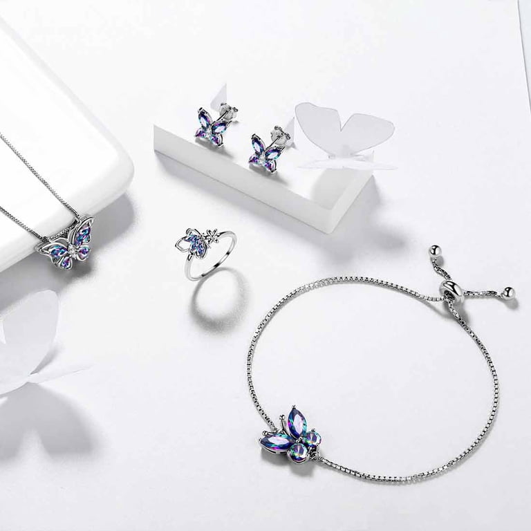 Juwaliy Rainbow Mystic Topaz Butterfly Jewelry Set photo 6