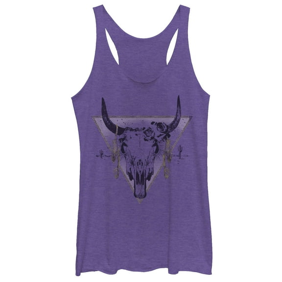 Women's Lost Gods Cow Skull Triangle  Racerback Tank Top Purple Heather Large