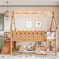 thumbnail image 2 of Bellemave Low Loft Bed with Slide and Lights Strip, Wood Full Size&nbsp;House Roof Low Loft Beds Frame with Storage Shelves, Under Bed Storage, No Box Spring Needed (Natural), 2 of 9