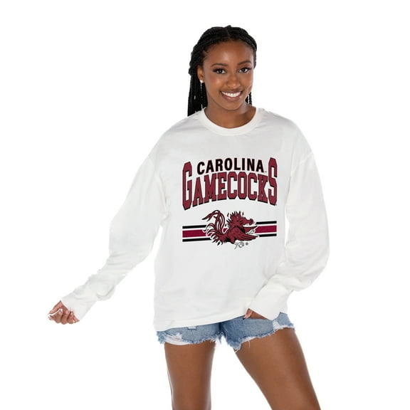Women's Gameday Couture White South Carolina Gamecocks Oversized Swift Strike Long Sleeve T-Shirt