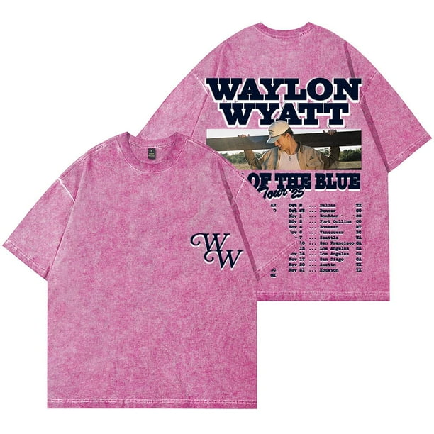 Waylon Wyatt Playera Lavada Algodón Unisex Manga Corta Gira Fuera del Azul