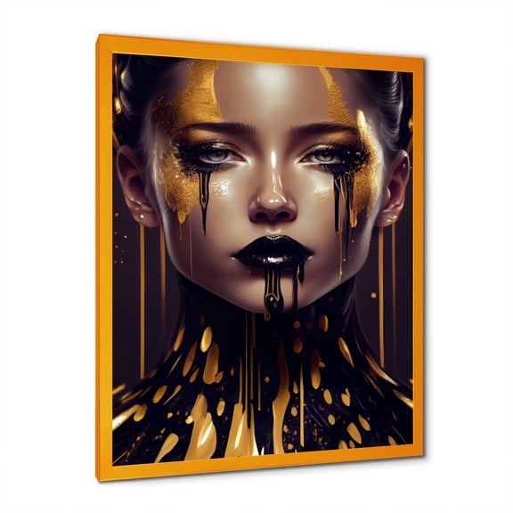 Designart Sensual Liquid Gold Woman VI Framed Wall Art