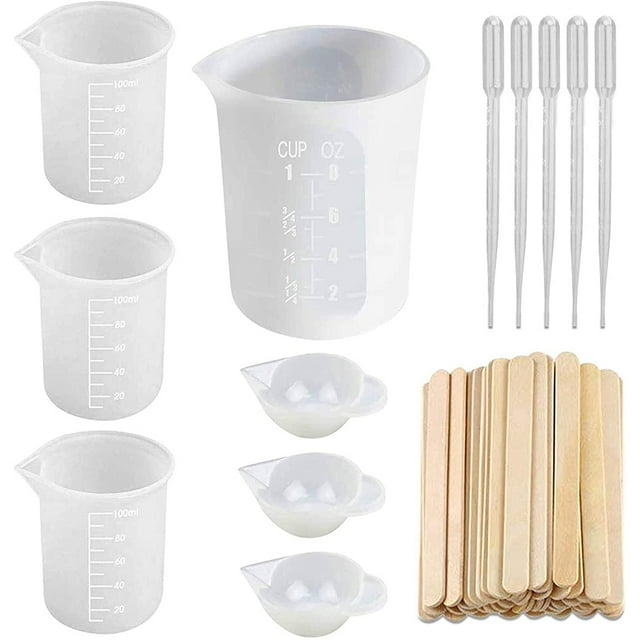 Silicone Measuring Cups for Epoxy Resin, Reusable Mixing Cups Jugs Resin Casting Container with Mixing Sticks for Resin
