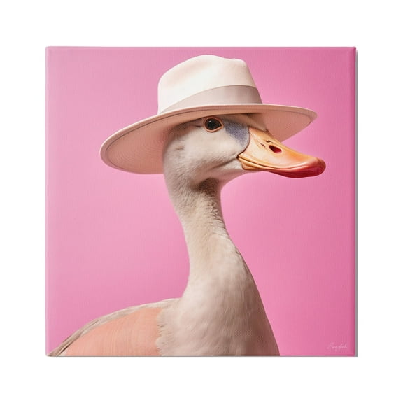 Stupell Industries Duck in Hat on Pink Animals & Insects Painting Gallery Wrapped Canvas Art Print Wall Art, 17 x 17