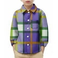 thumbnail image 3 of MKOSPLRT Toddler Kids Plaid Button Down Shirts 6M-8Y Girls Boys Lapel T Shirts Long Sleeve Color Block Flannel Print Shirts with Pocket, 3 of 10