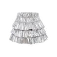 thumbnail image 3 of Haitryli Kids Girls Sequin Ruffle Mini Skirt Sparkly High Waist 3 Layered Skater Scooter Skorts Skirts Party Club Silver 3-4, 3 of 6