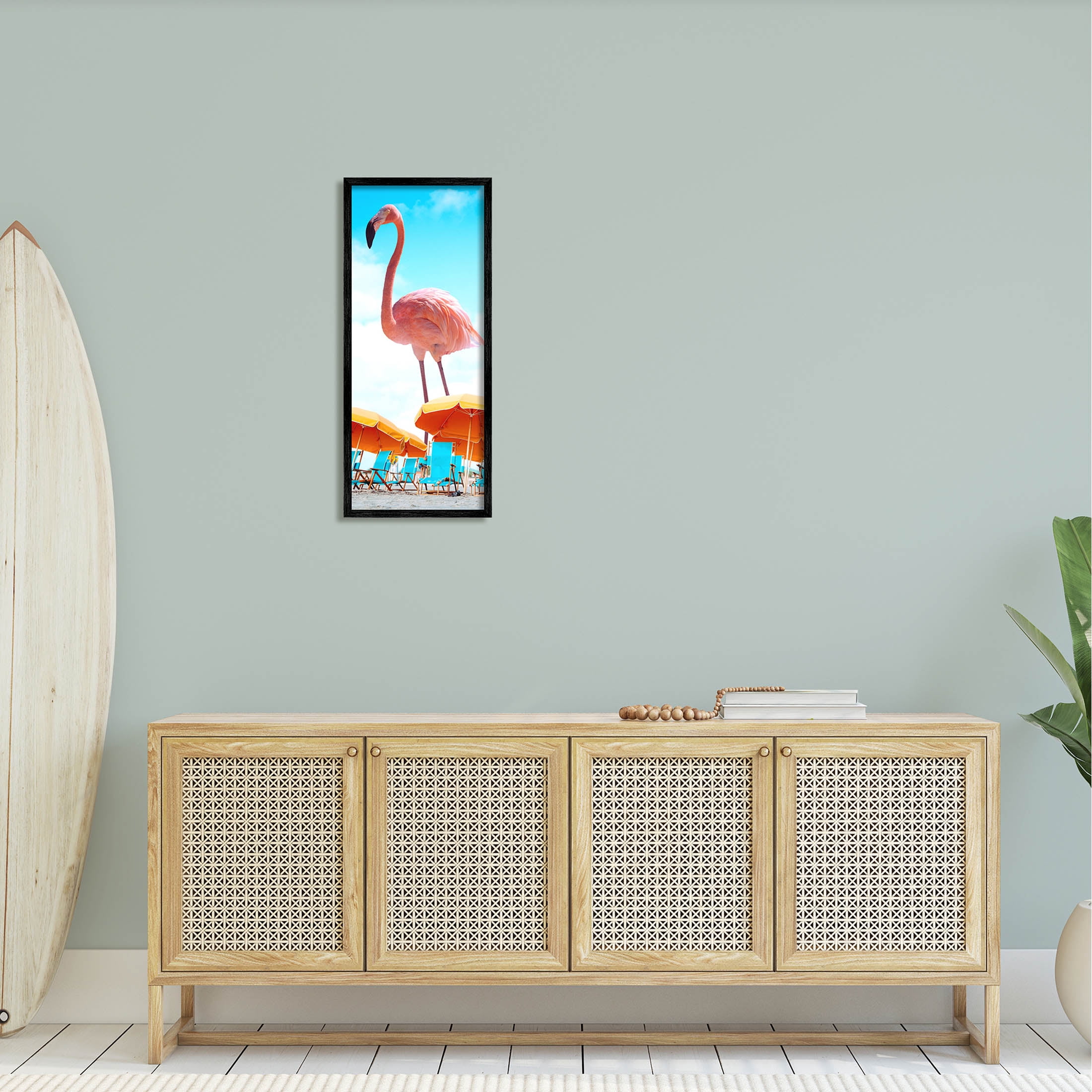Giant Tropical Flamingo Beach Animals & Insects Graphic Art Black Framed Art Print Wall Art
