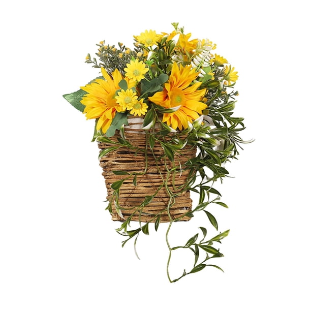 Corona de flores para puerta de entrada, corona de primavera, estilo granja Amarillo