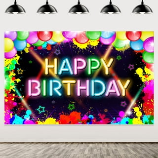 Glow Neon Party Supplies - Neon Balloon, Glow in The Dark Happy Birthday Banner, Hanging Swirls, Cake Topper, Tablecloth, Plates, Napkins, Cup for